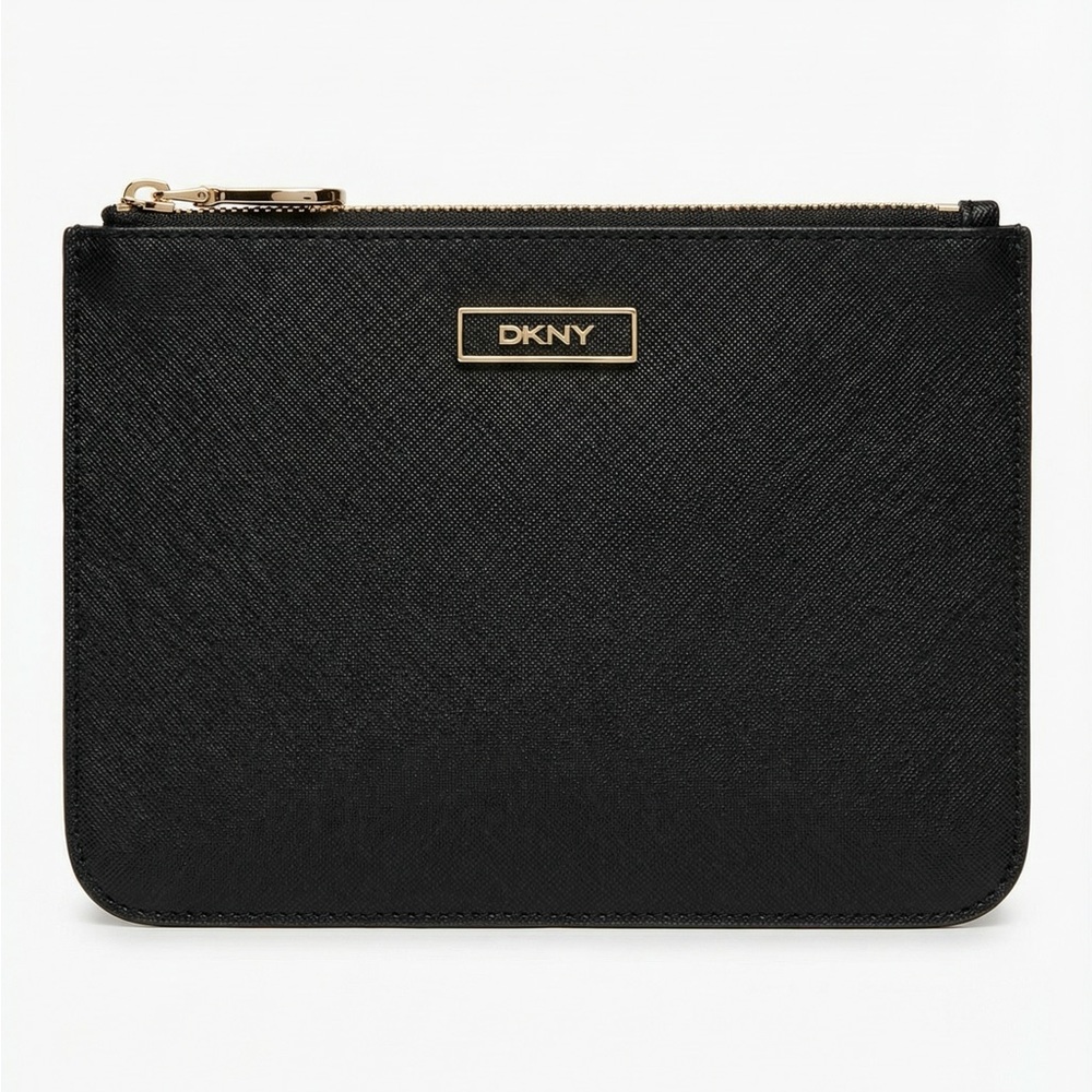 DKNY Saffiano leather flat zip pouch